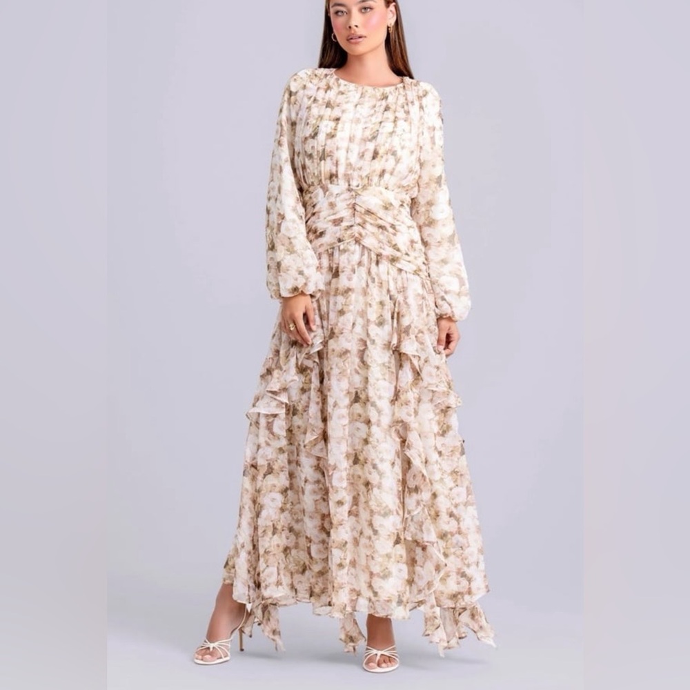 INAYA FLORAL RUFFLE MAXI DRESS zahraa the label